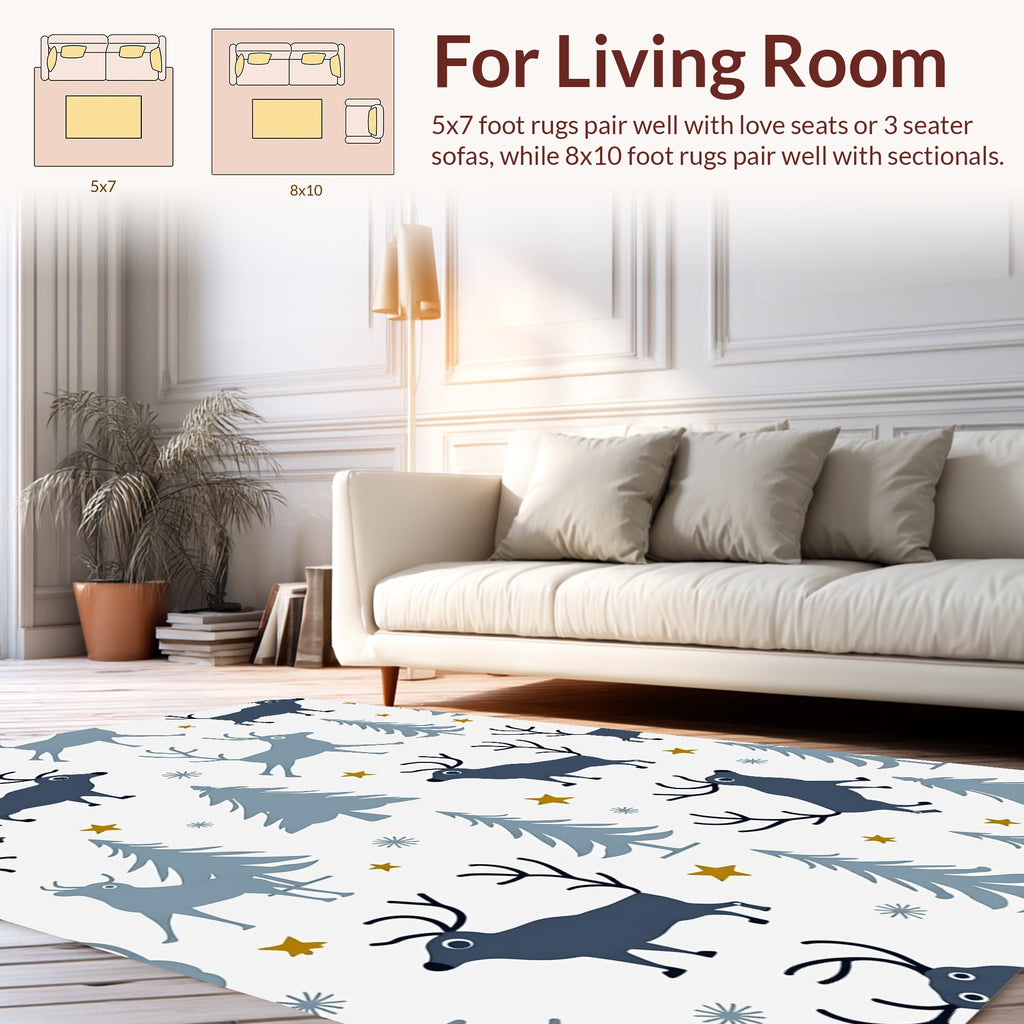 Woodland Reindeer And Trees Pattern Rug