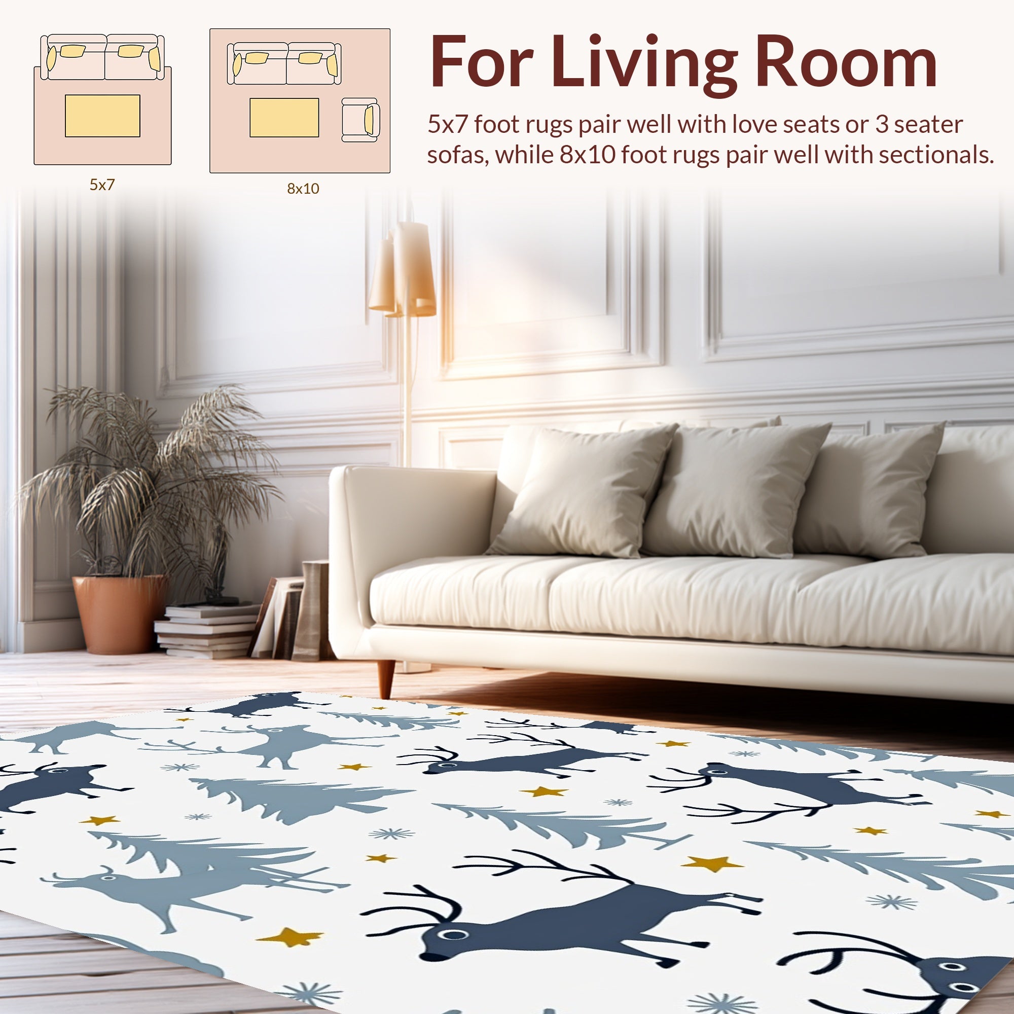 Woodland Reindeer And Trees Pattern Rug