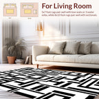 Abstract Labyrinth Black White Design Rug