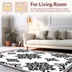 Black White Ornamental Flower Pattern Rug