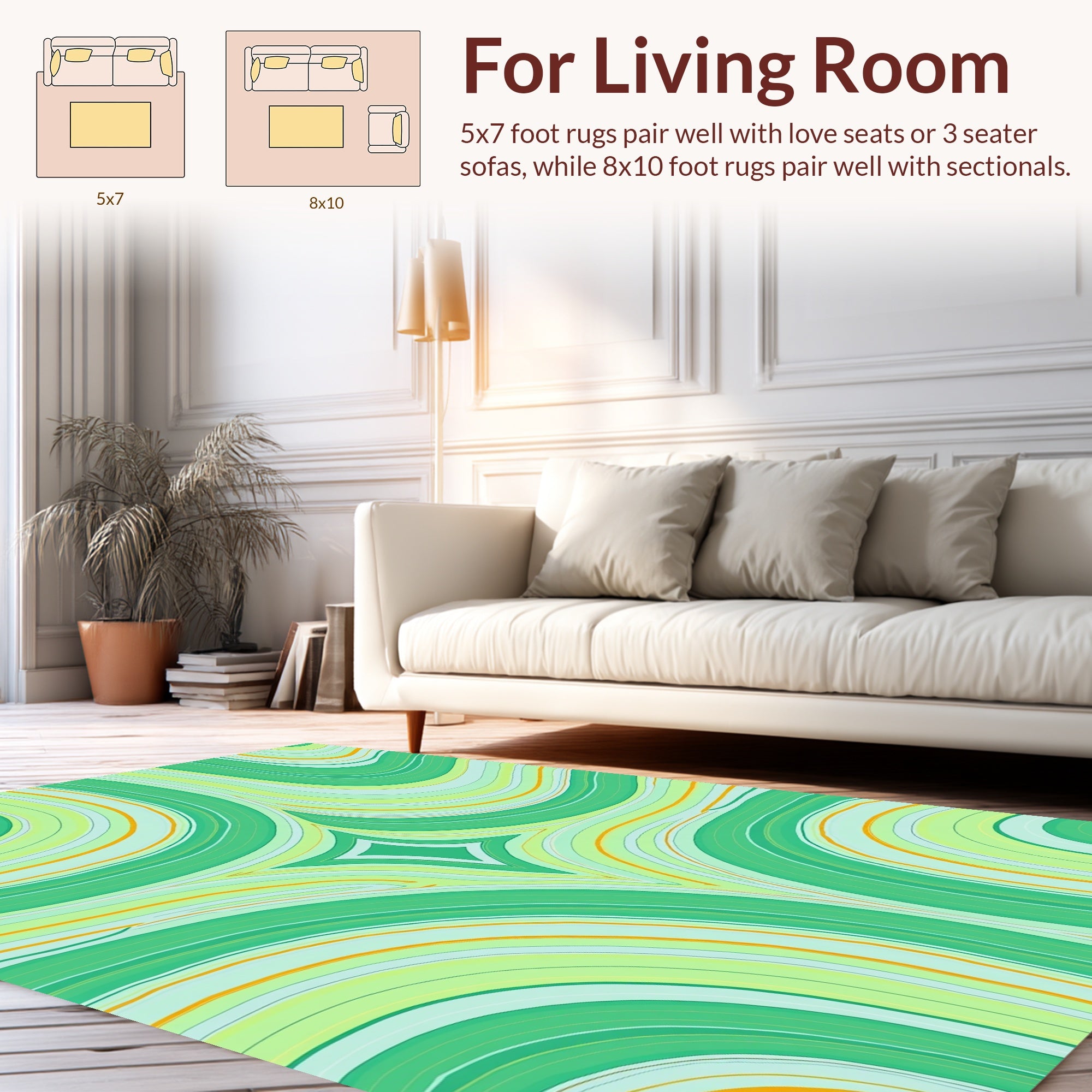 Green Swirls Abstract Pattern Rug