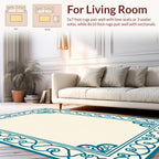 Teal Ornamental Filigree Border Design Rug