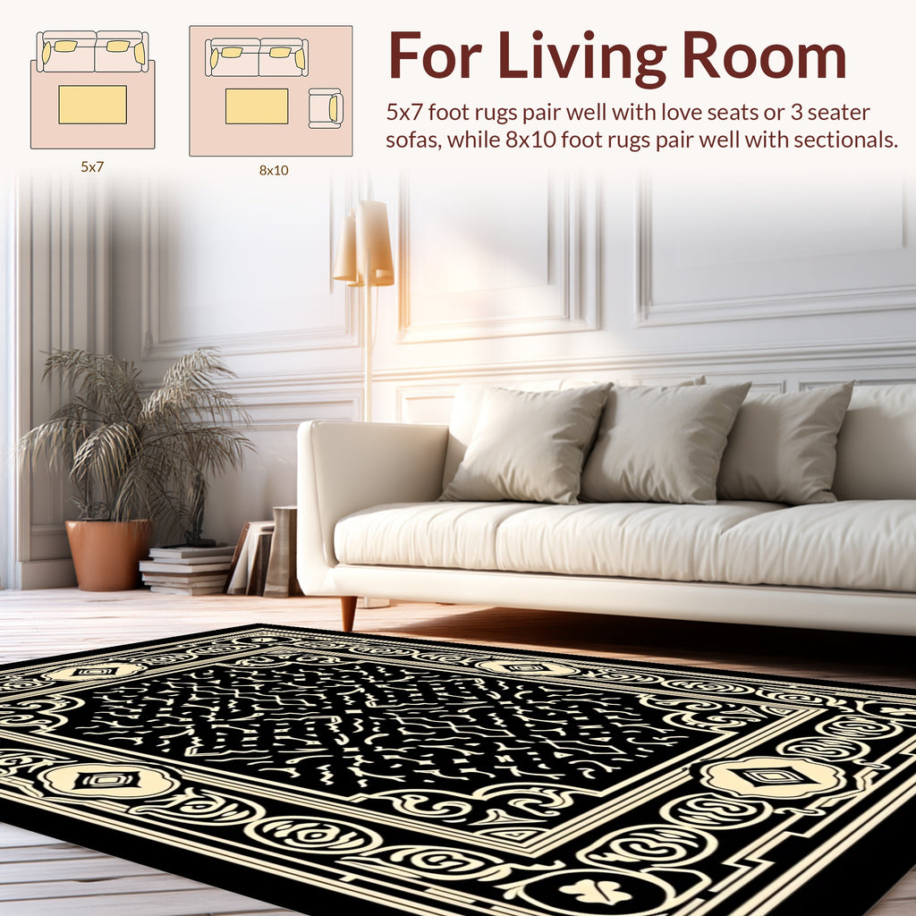 Ornate Black Cream Classic Design Rug