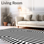 Bold Black White Geometric Stripe Rug