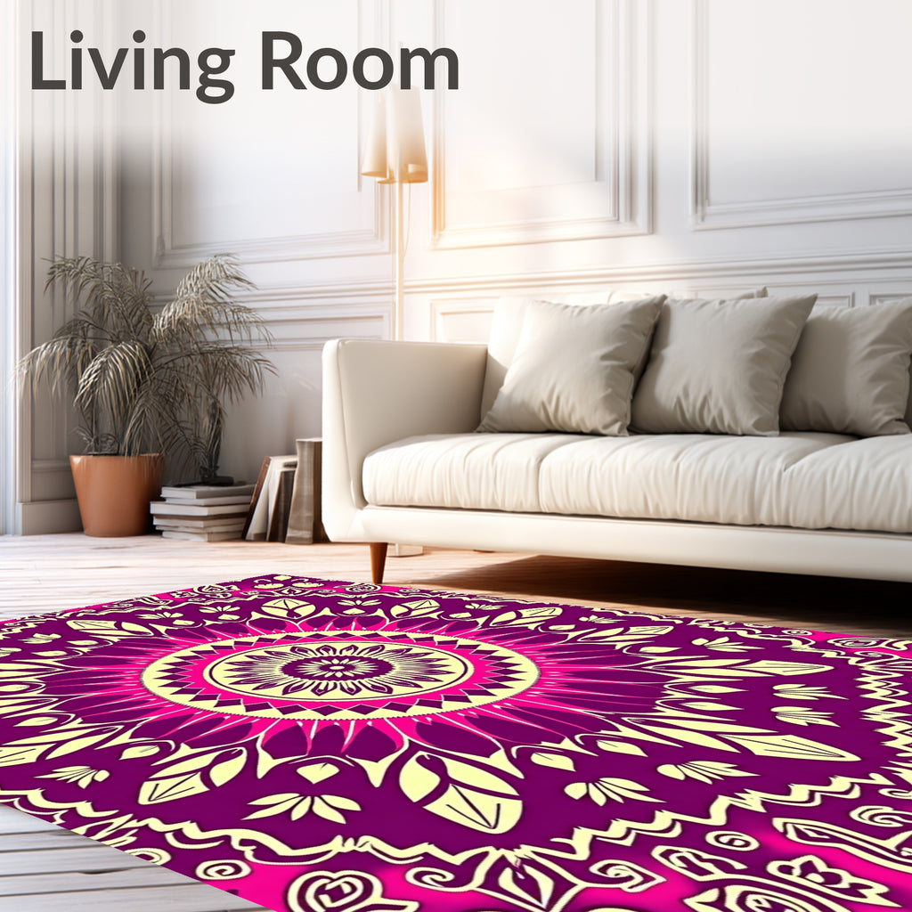 Vibrant Magenta Yellow Mandala Floral Rug