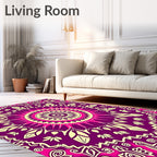 Vibrant Magenta Yellow Mandala Floral Rug
