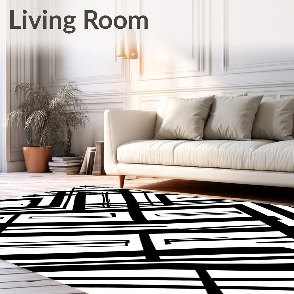 Abstract Black White Geometric Angled Lines Rug