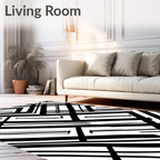 Abstract Black White Geometric Angled Lines Rug
