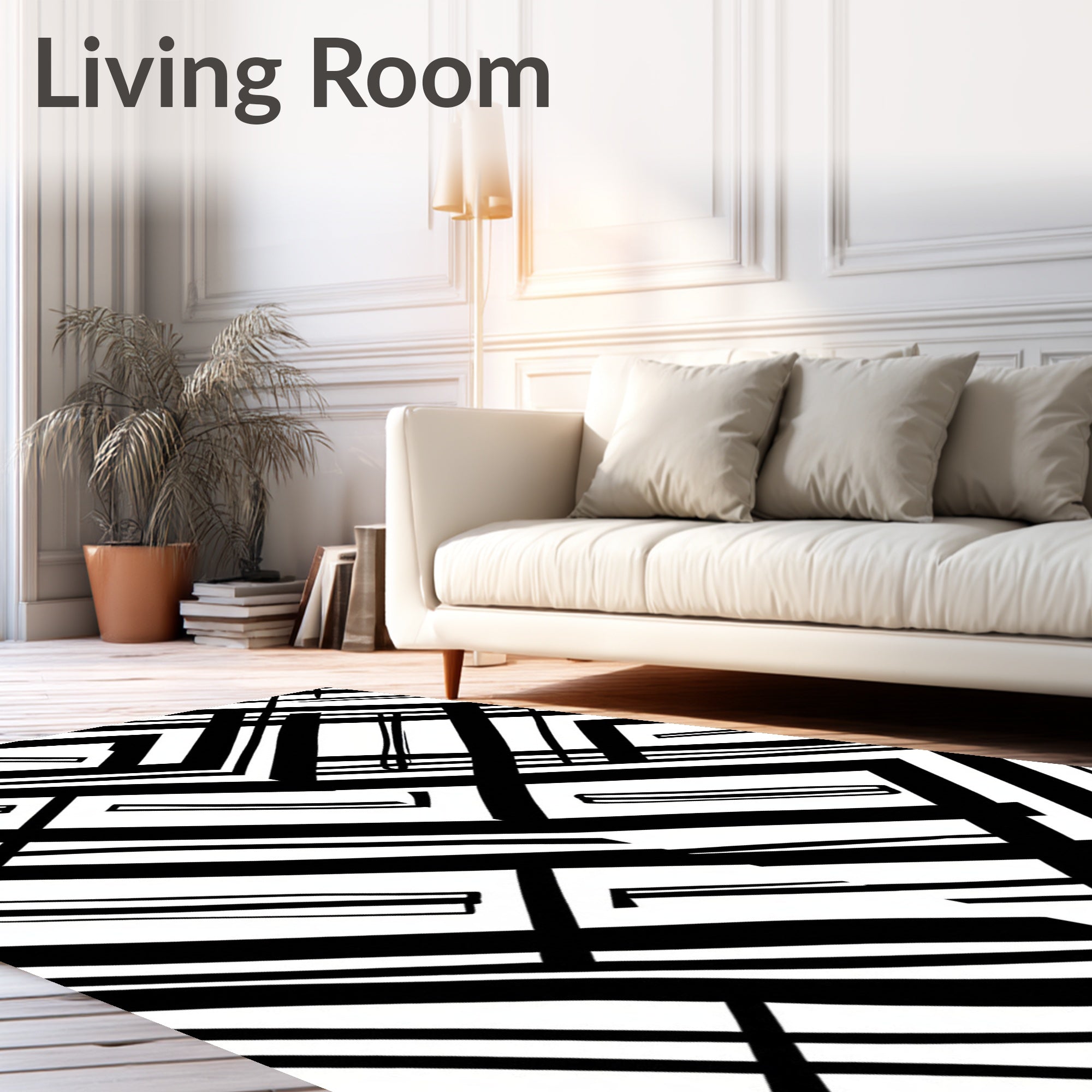 Abstract Black White Geometric Angled Lines Rug