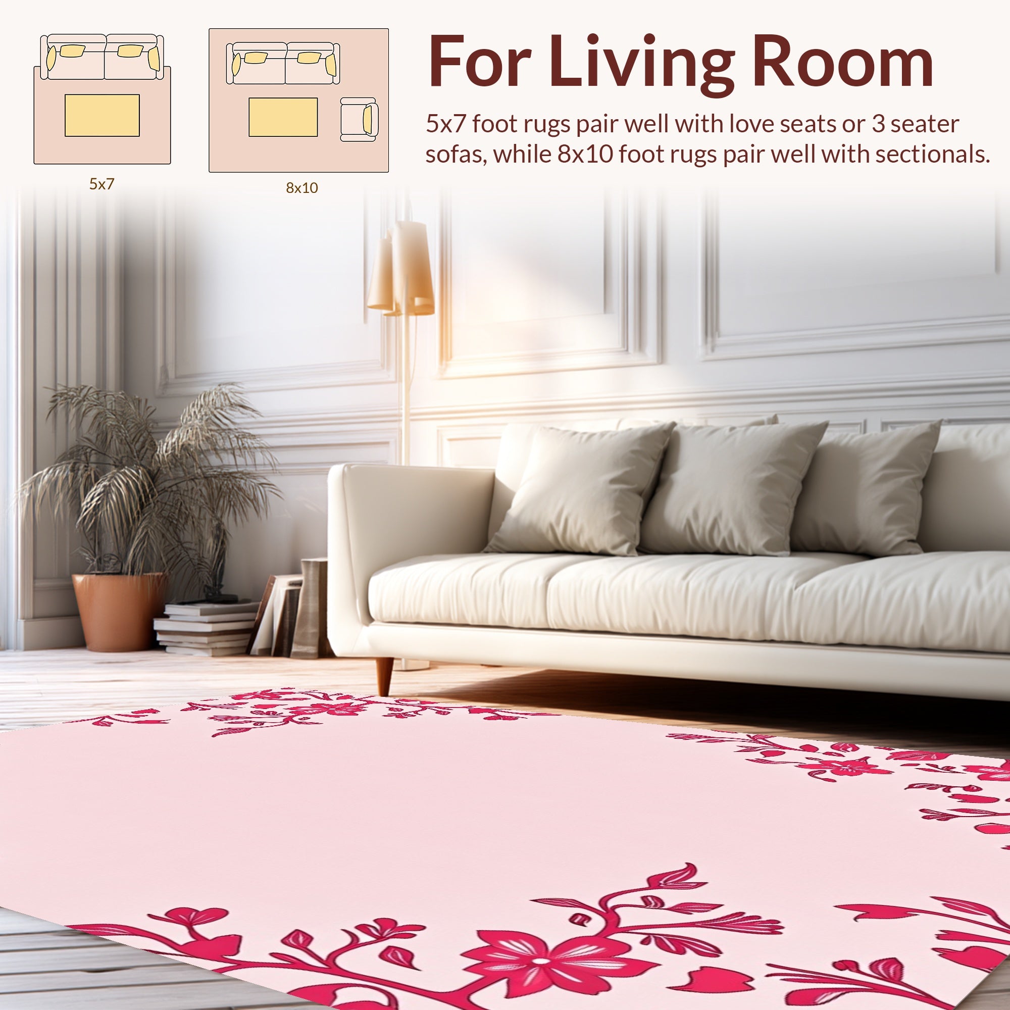 Pink Floral Corner Accent Design Rug