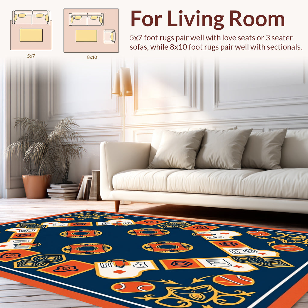 Abstract Geometric Blue Orange Pattern Rug