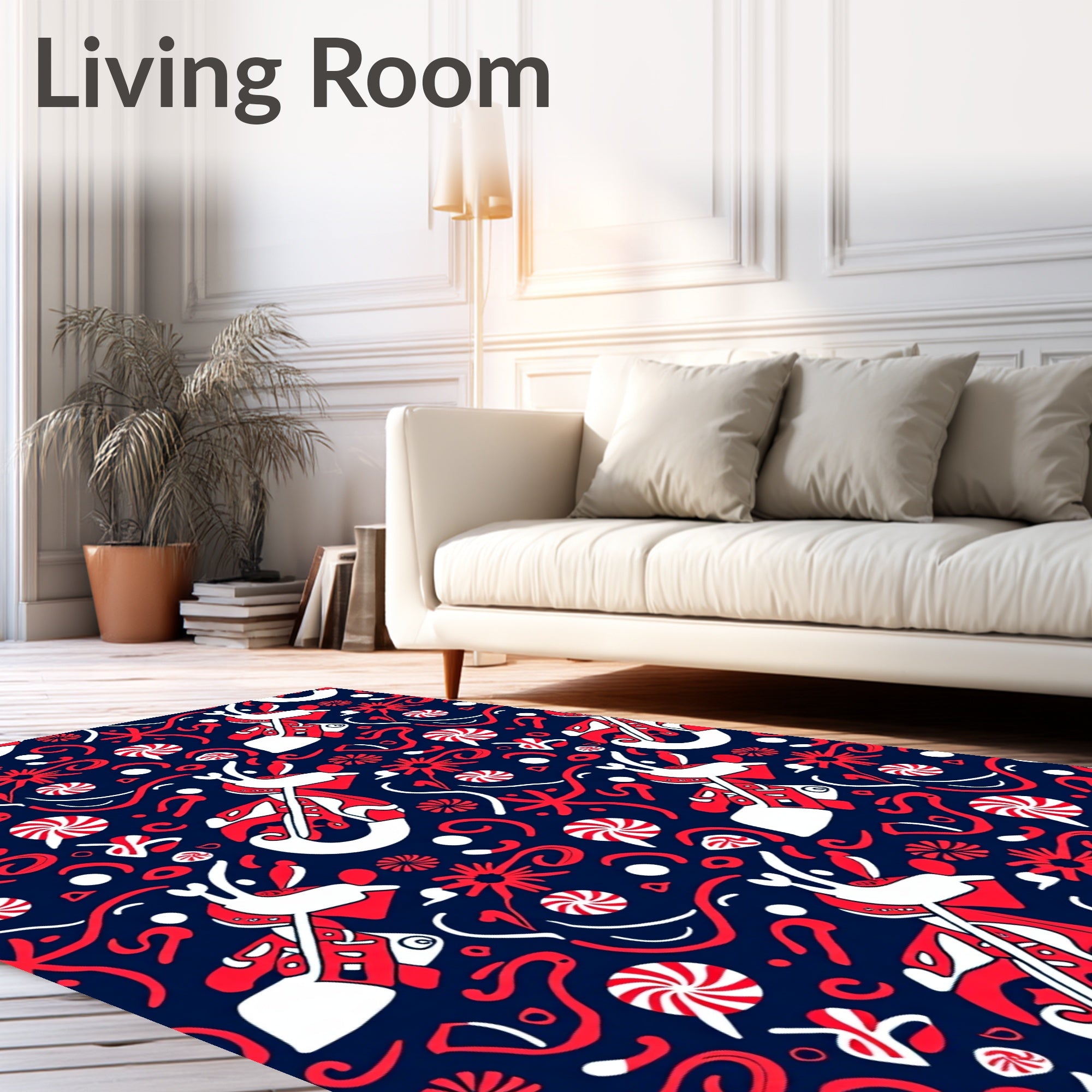 Whimsical Reindeer Candy Cane Swirls Rug