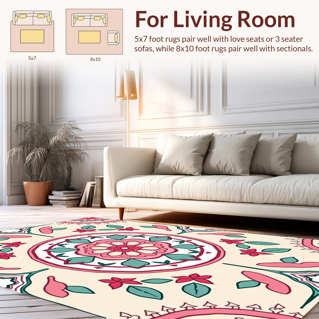 Abstract Floral Mandala With Teal Accents Rug