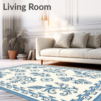 Classic Blue Floral Scrolled Design Rug