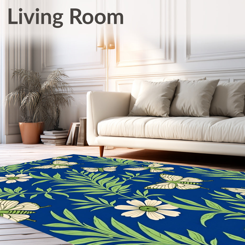 Whimsical Cream Butterfly Garden Rug