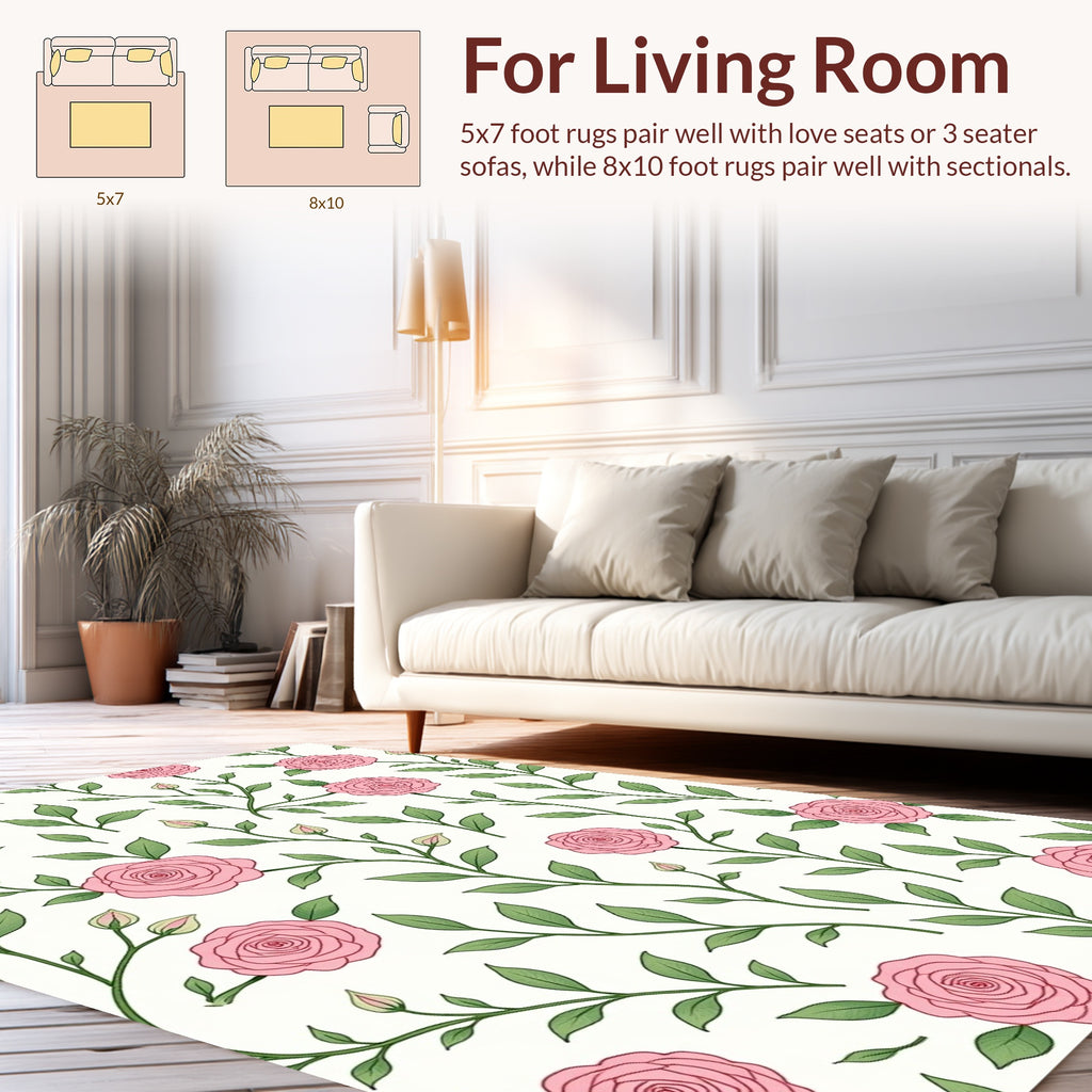Pink Rose Vine Pattern Accent Rug