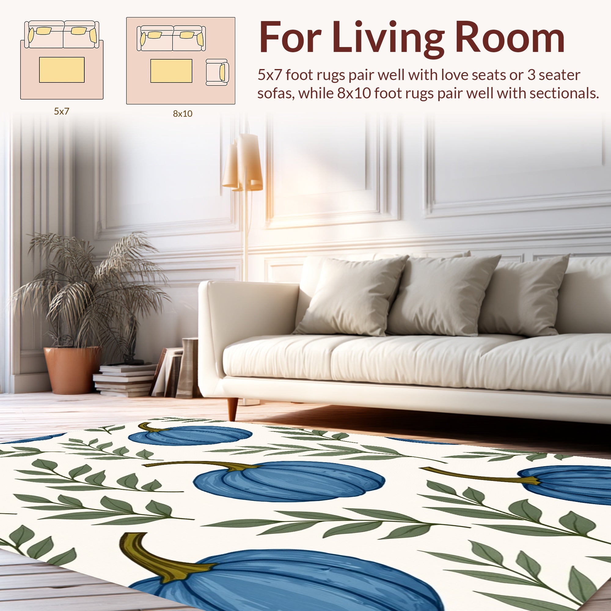 Blue Pumpkin Botanical Pattern Rug