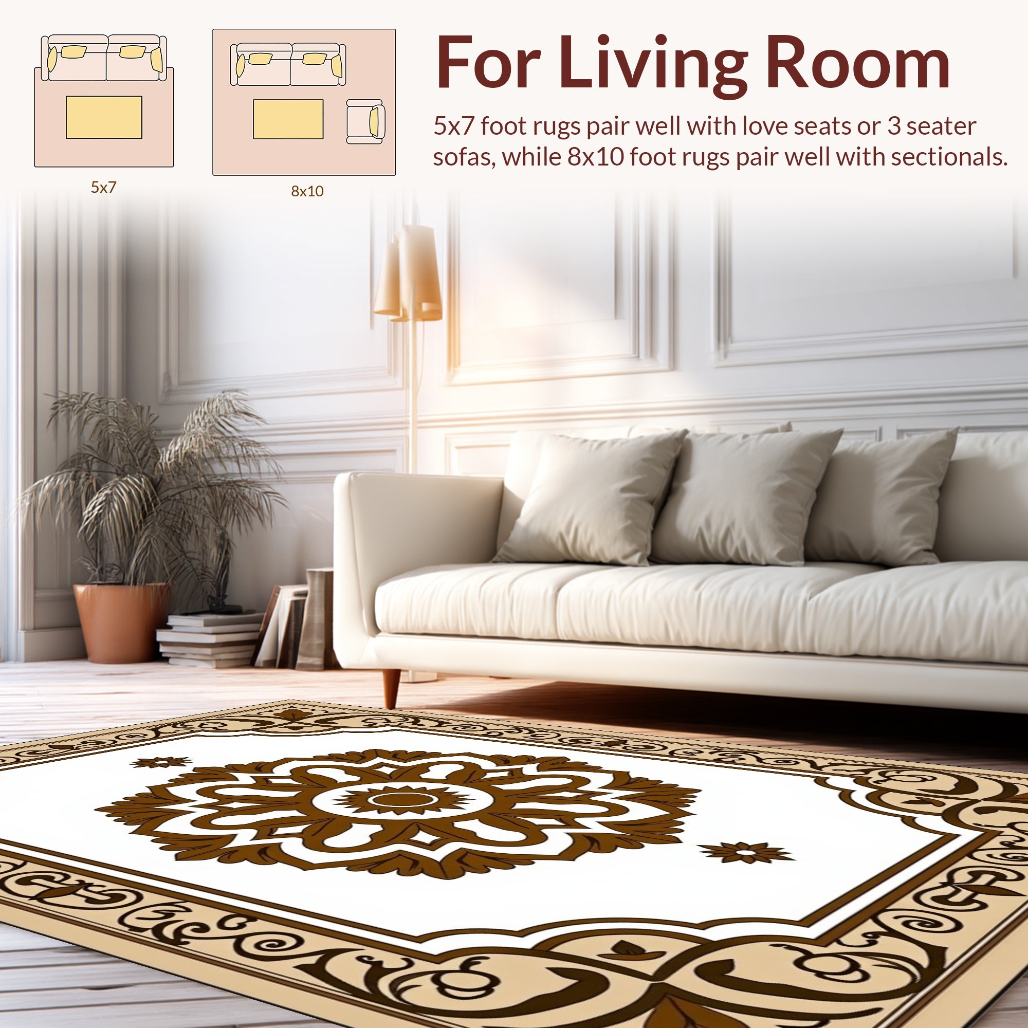 Brown Floral Medallion Border Rug