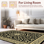 Ornate Black and Gold Damask Pattern Rug