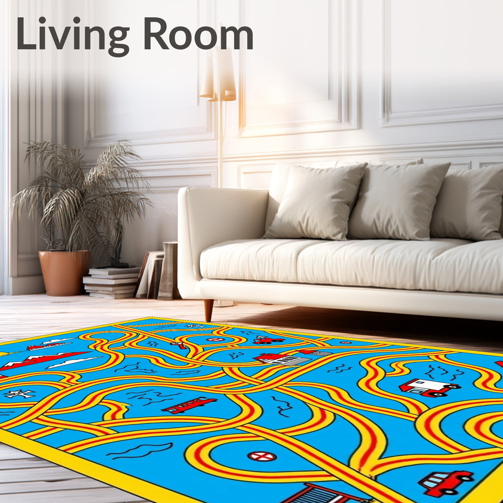 Whimsical Red Yellow Abstract Landscape Rug