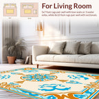 Ornate Teal Gold Floral Pattern Rug
