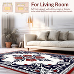 Bold Red Navy White Floral Frame Rug