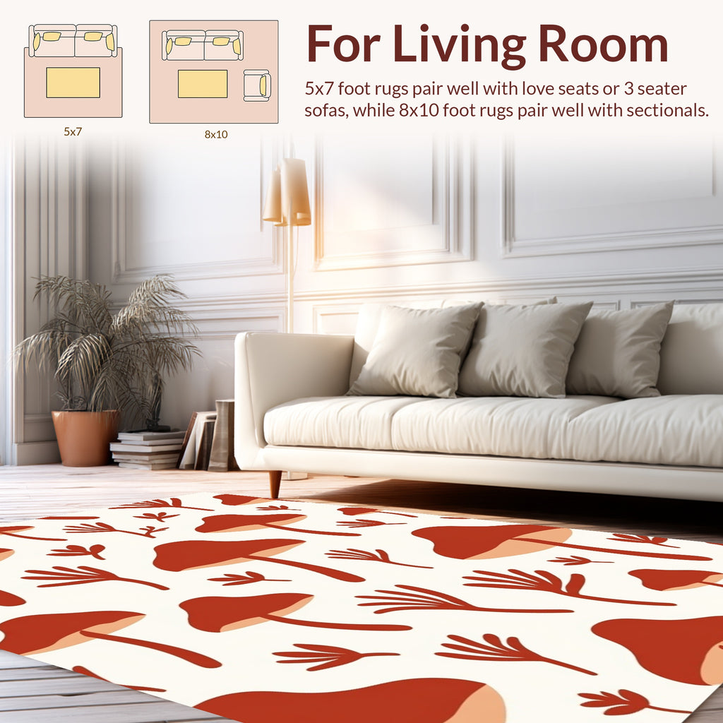 Terracotta Mushroom Forest Pattern Rug