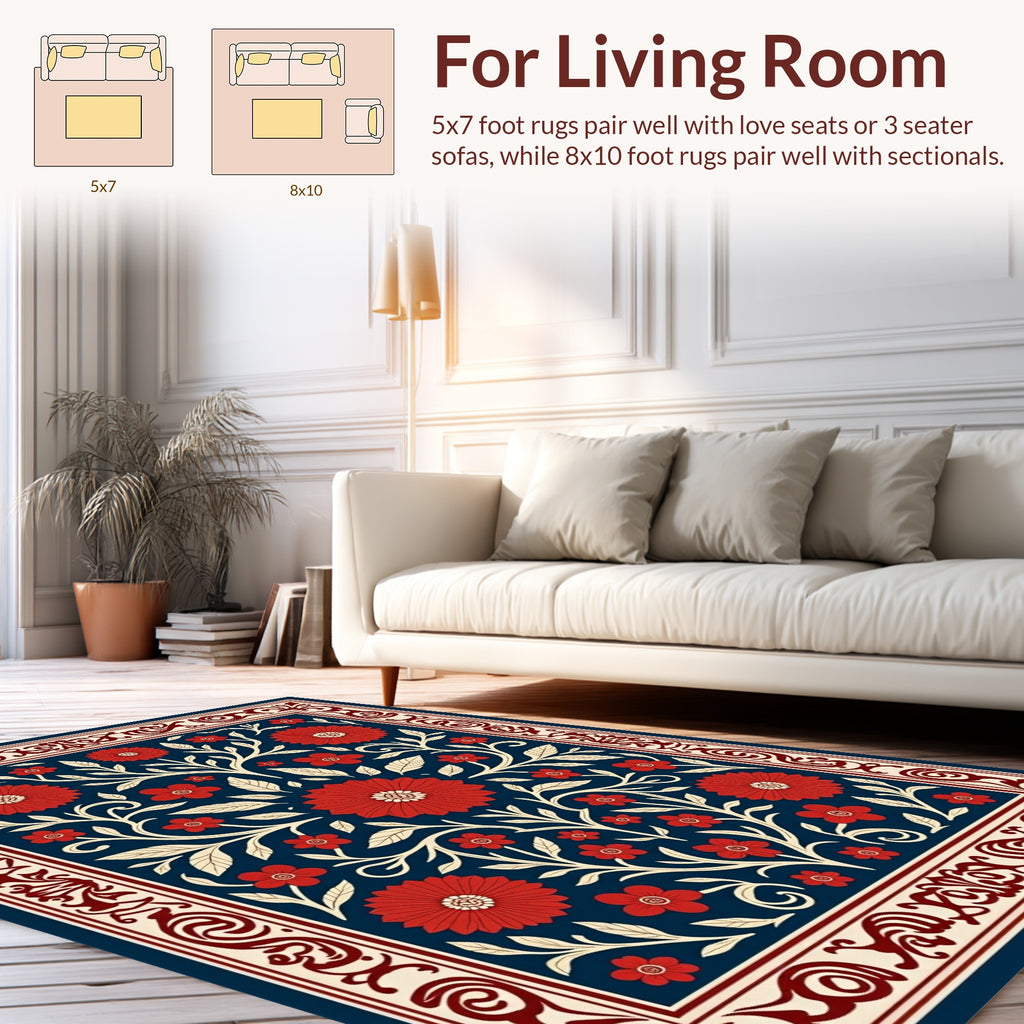 Ornate Red Floral Garden Design Rug