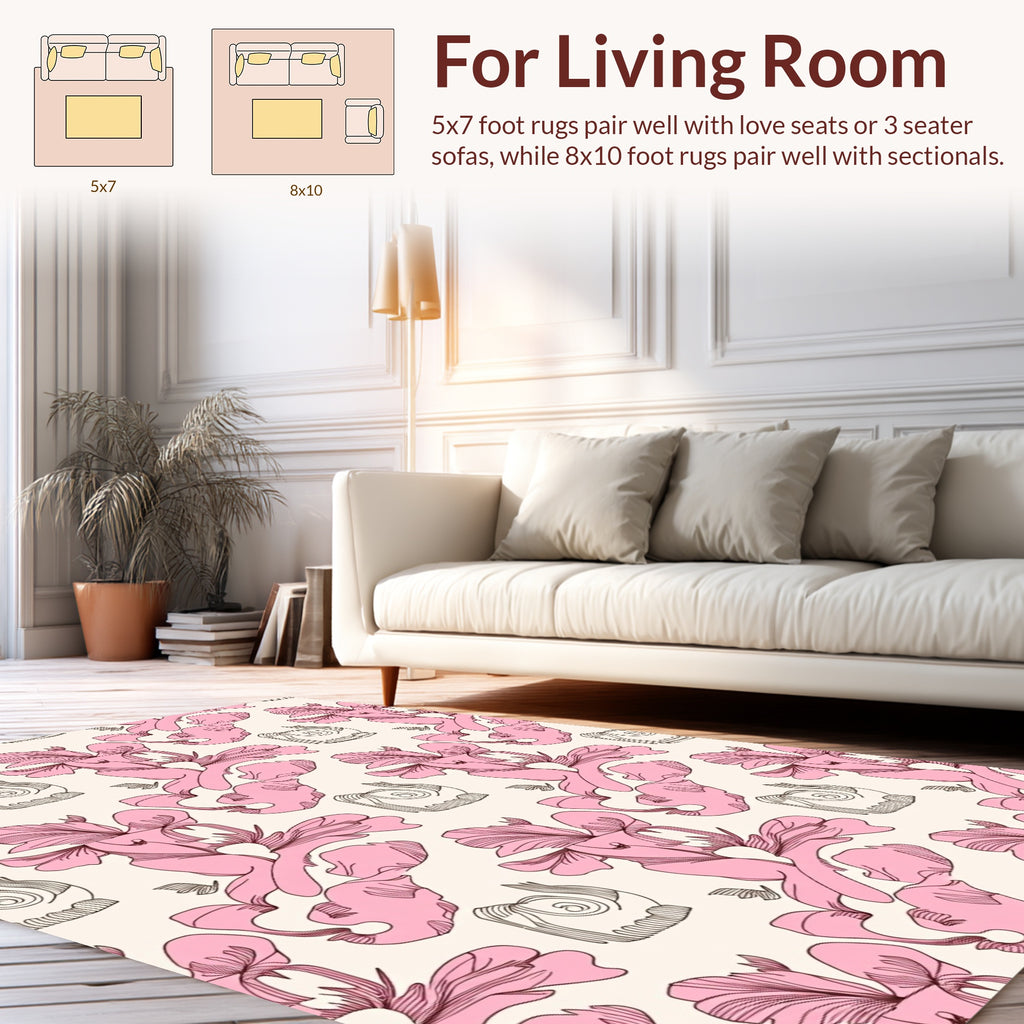 Pink Floral Whimsical Illustration Rug