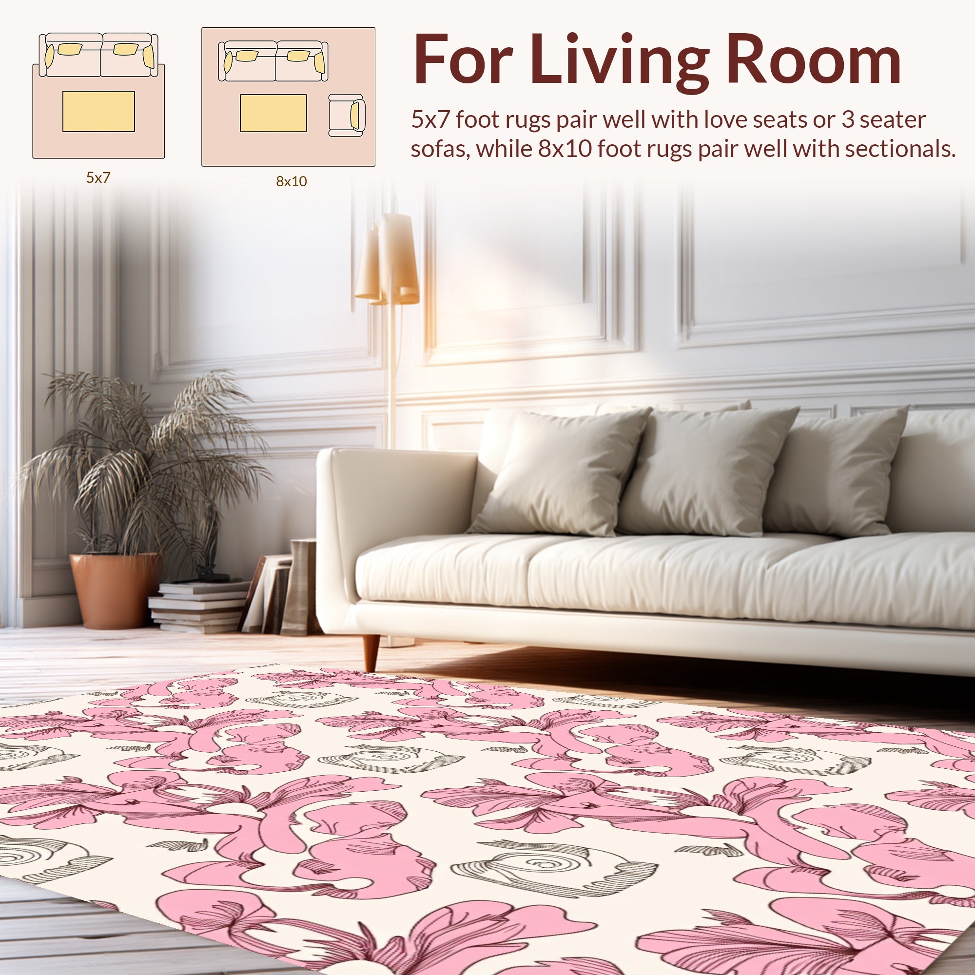 Pink Floral Whimsical Illustration Rug