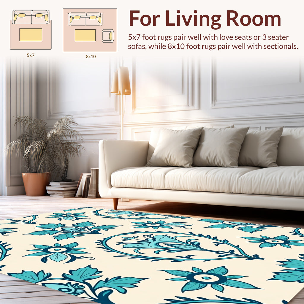 Teal Floral Medallion Pattern Rug