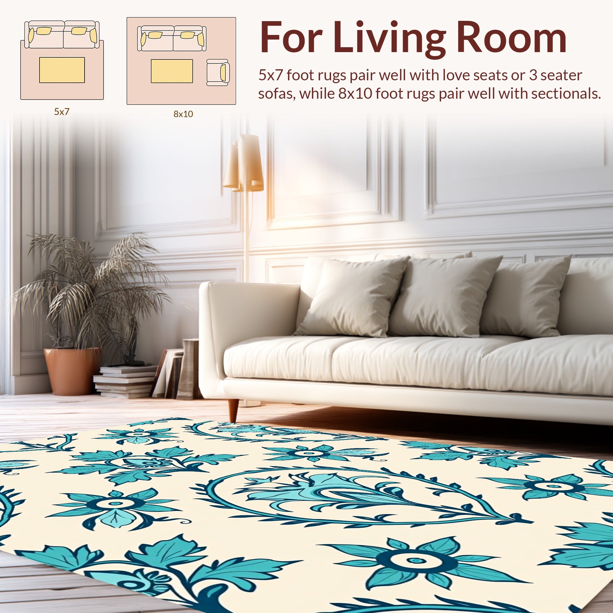 Teal Floral Medallion Pattern Rug