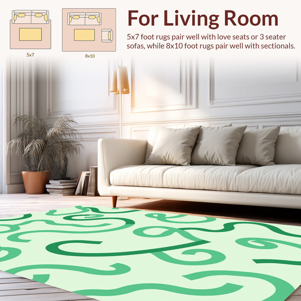 Abstract Swirling Green Lines Rug