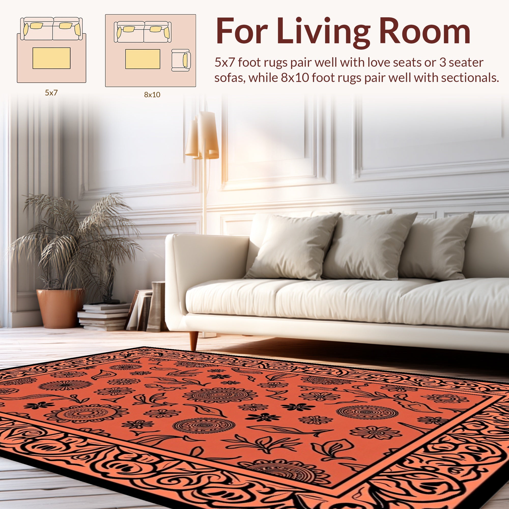 Intricate Floral Pattern Bordered Rug