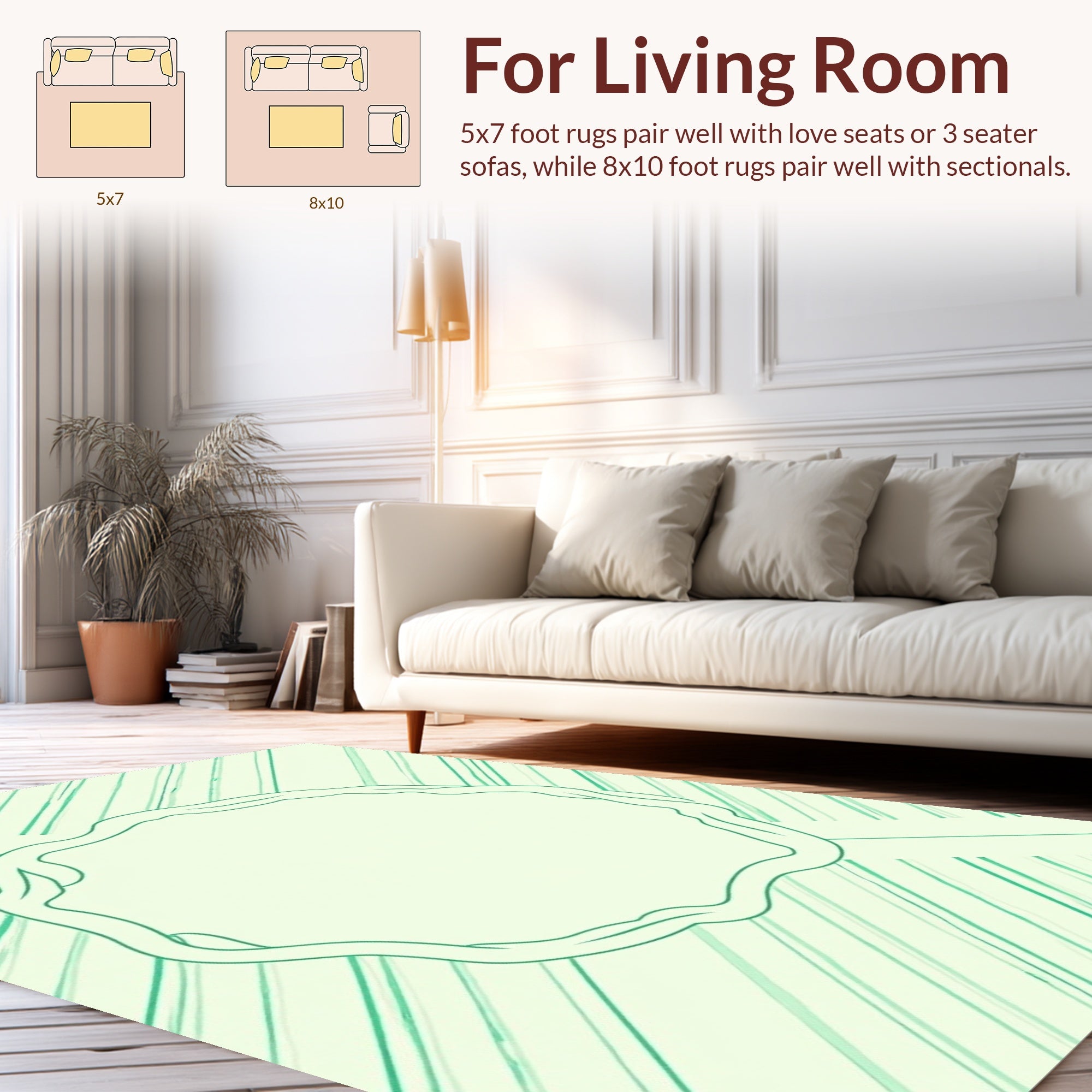 Mint Green Diagonal Stripe Organic Rug