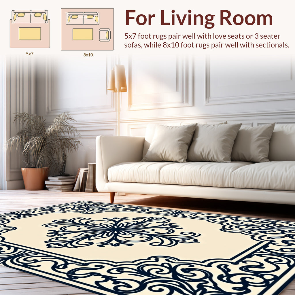 Intricate Floral Scrollwork Patterned Rug
