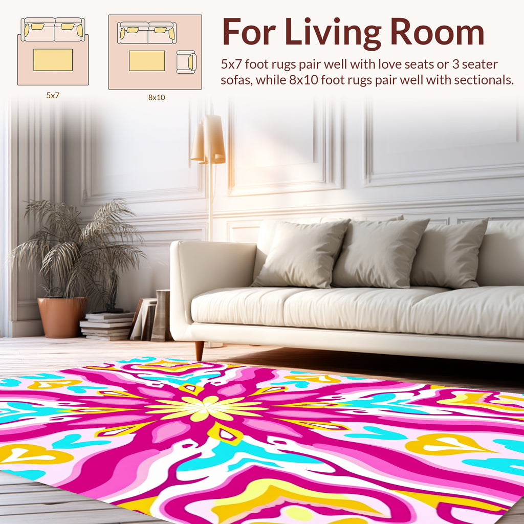 Vibrant Floral Kaleidoscopic Pattern Rug