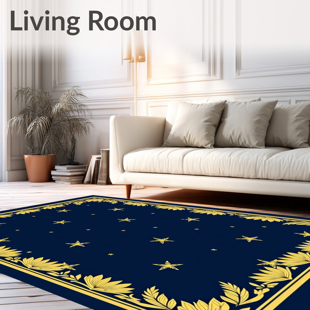 Golden Floral Border Starry Night Rug