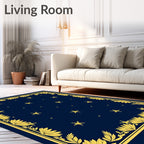 Golden Floral Border Starry Night Rug