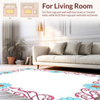 Floral Swirl Blue Pink Border Rug