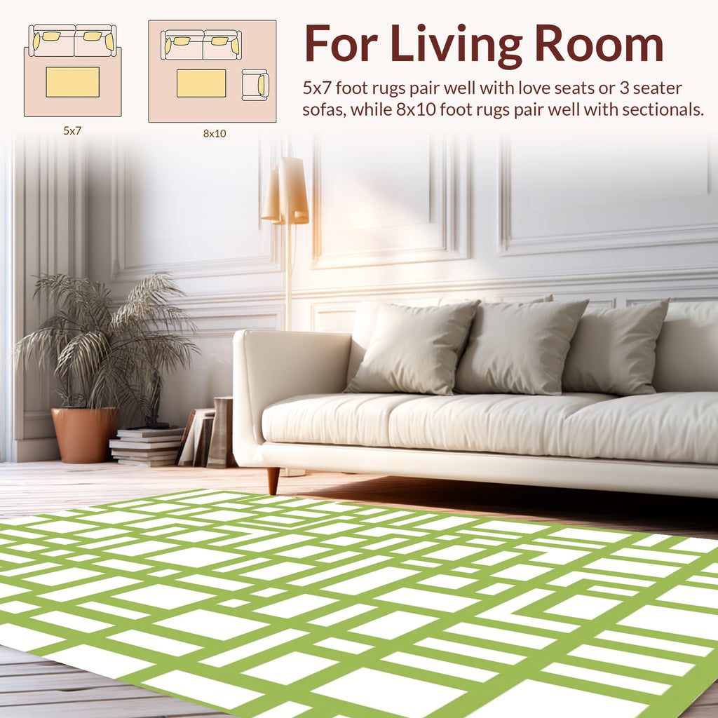 Green Rectangular Grid Abstract Pattern Rug
