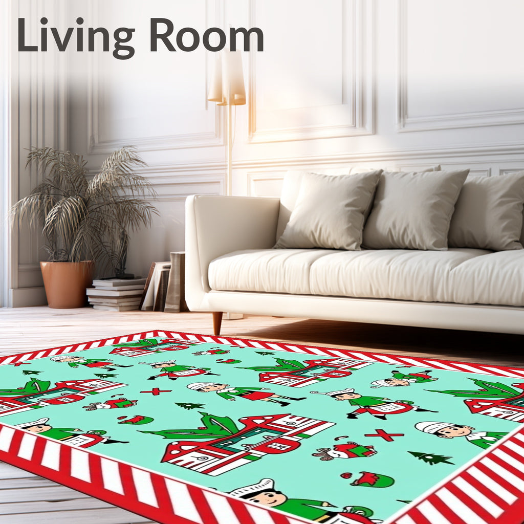 Festive Elf Holiday Scene Rug