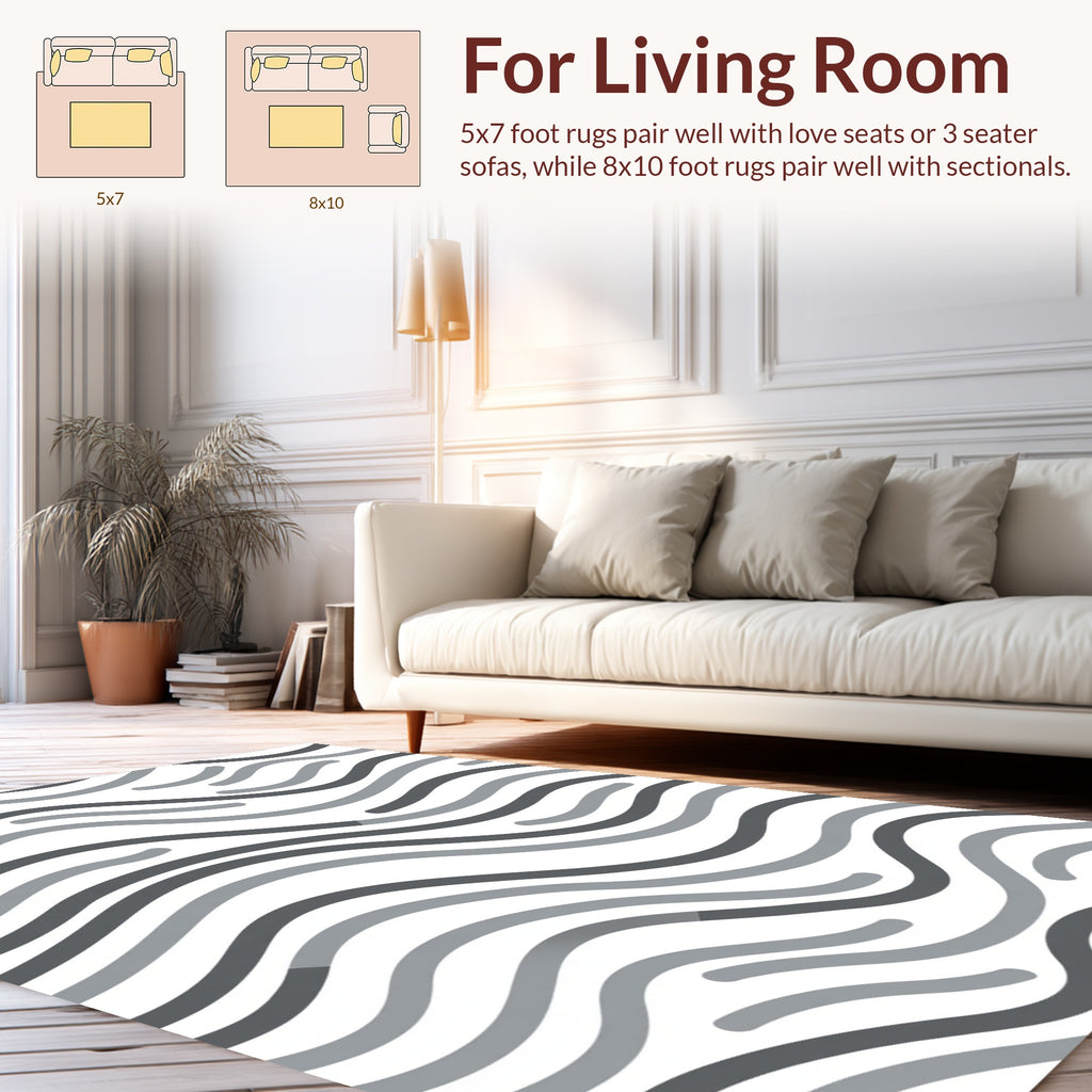 Monochrome Wavy Lines Art Rug