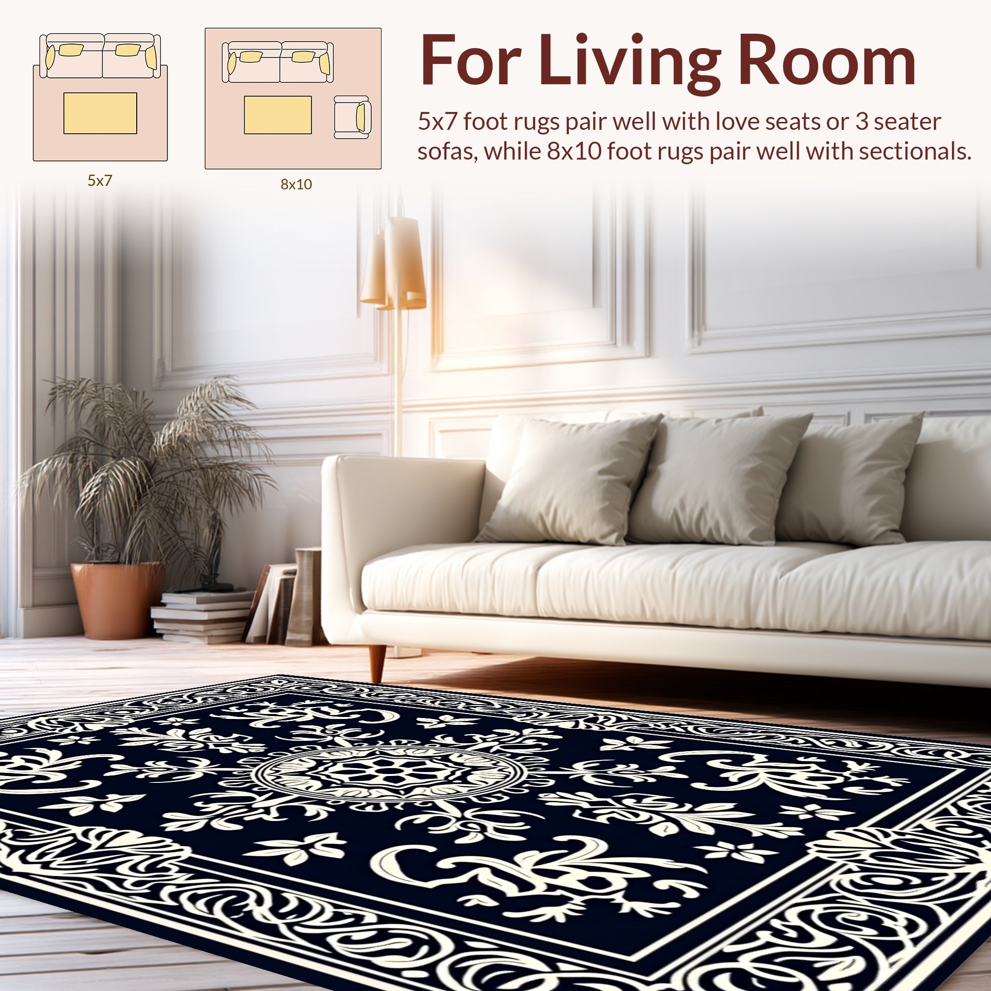 Intricate Floral Mandala Bordered Design Rug
