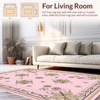 Elegant Floral Border Pink Ground Rug