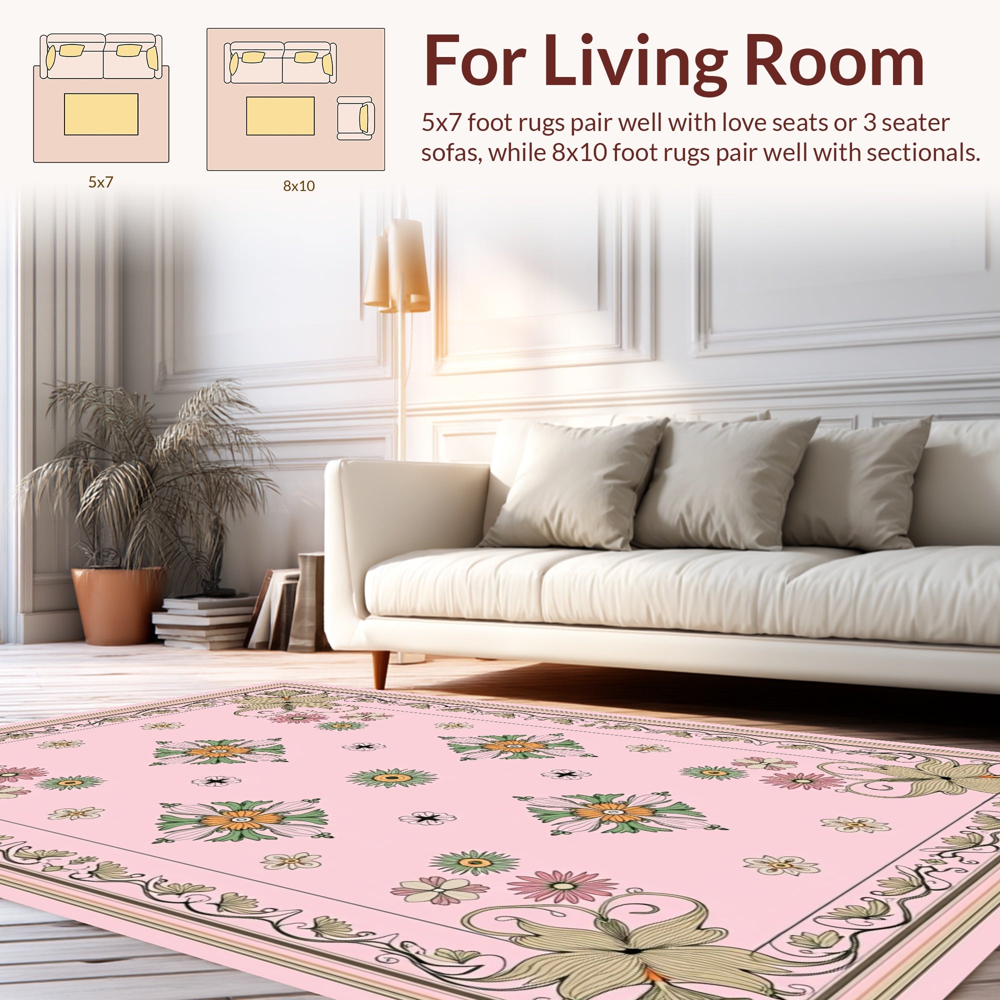 Elegant Floral Border Pink Ground Rug