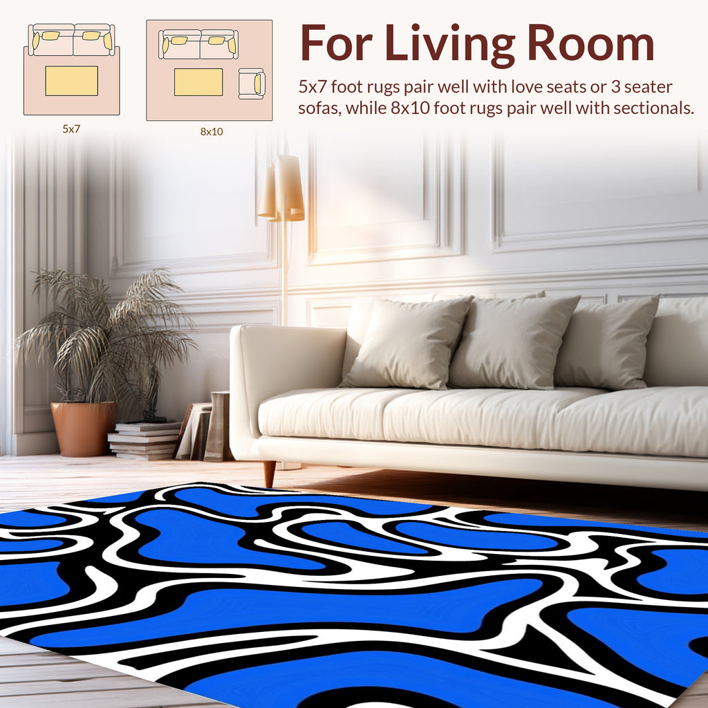 Bold Blue White Organic Abstract Rug