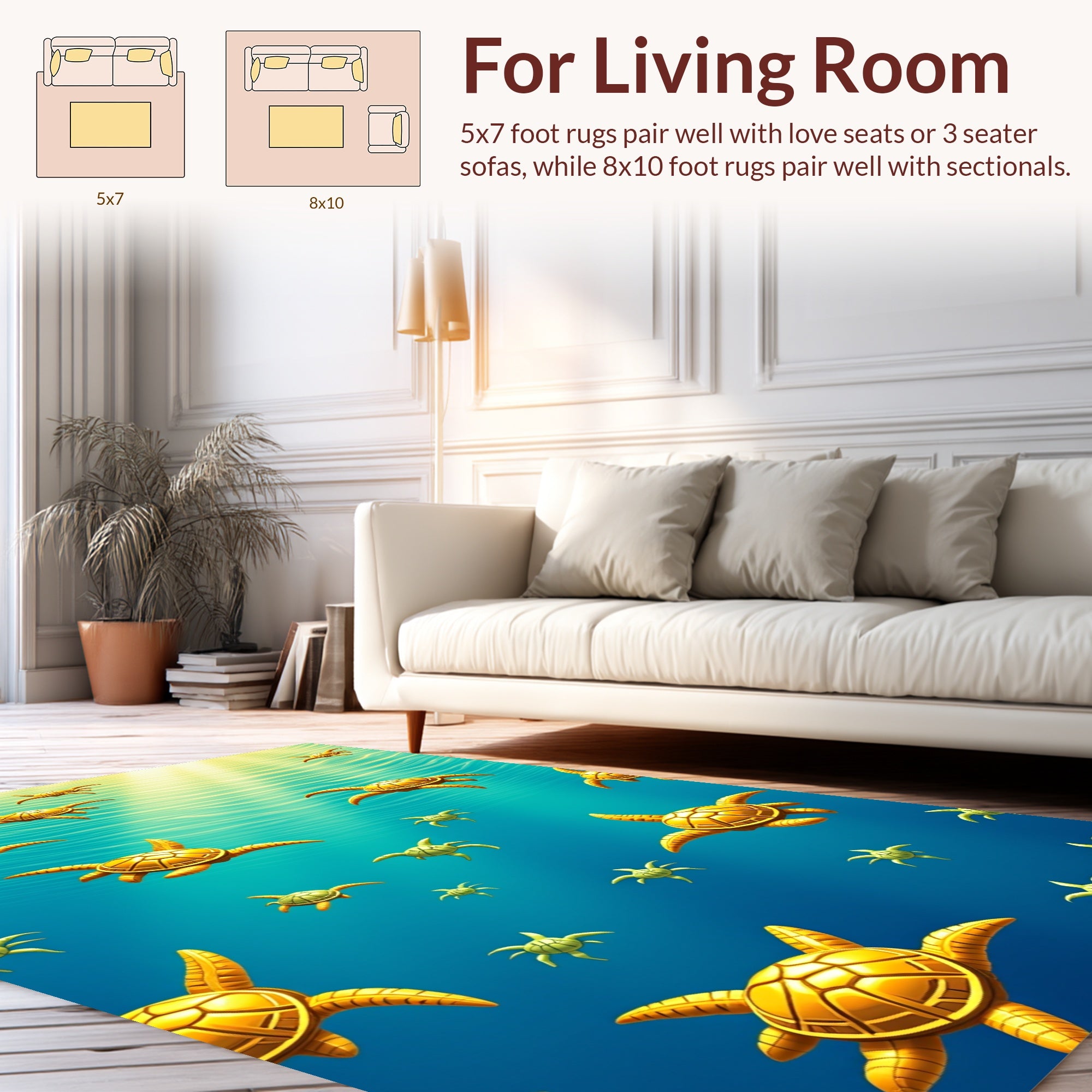 Golden Sea Turtle Aquatic Pattern Rug