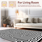 Black White Geometric Maze Pattern Rug