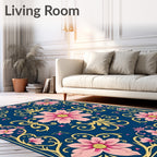 Pink Floral Medallion Blue Gold Rug